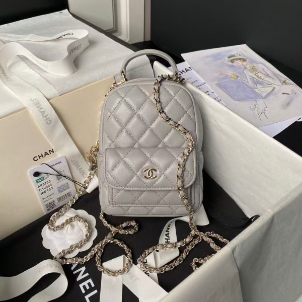 Chanel 24C AP3573 Mini Backpack Lambskin Gold Metal Grey
