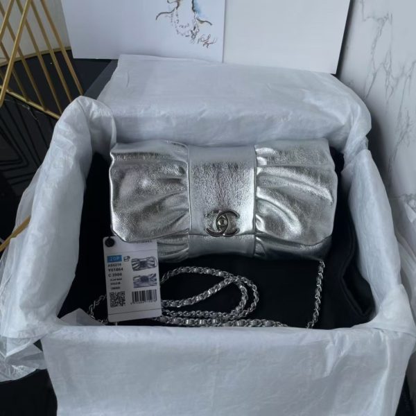 Chanel 24B AS5129 Metallic Lambskin Butterfly Evening Bag Metallic Silver