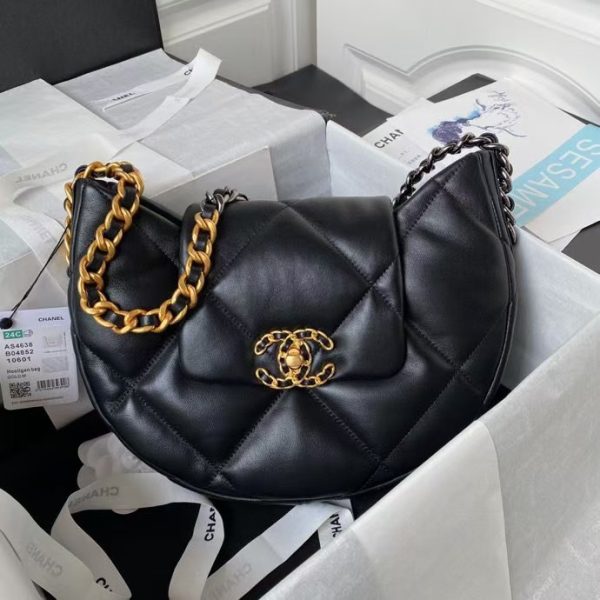 Chanel 24C AS4638 19 Hobo Bag Black Lambskin Mixed Metal Hardware