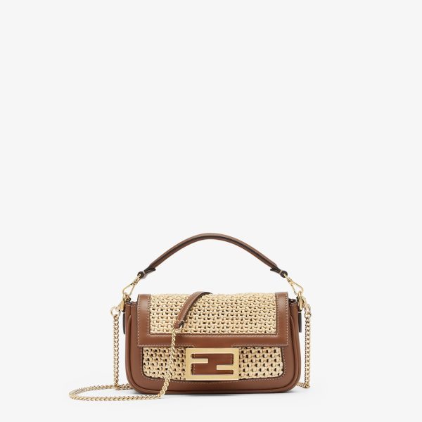 Baguette Mini Brown Leather and Macramé Bag