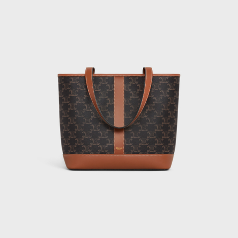 SMALL CABAS IN TRIOMPHE CANVAS AND CALFSKIN TAN