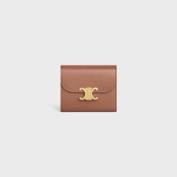 SMALL FLAP WALLER TRIOMPHE IN SHINY CALFSKIN BRONZE