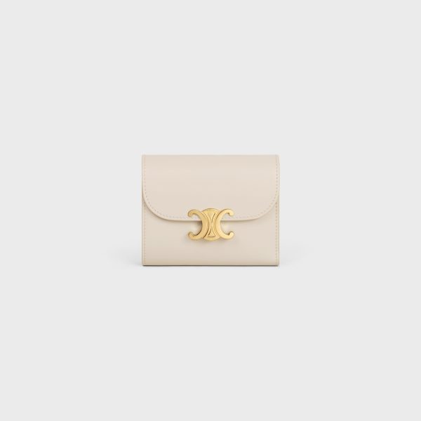SMALL FLAP WALLER TRIOMPHE IN SHINY CALFSKIN PALE BEIGE