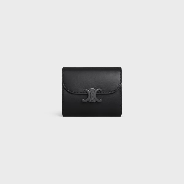 SMALL FLAP WALLER TRIOMPHE IN SHINY CALFSKIN BLACK / BLACK