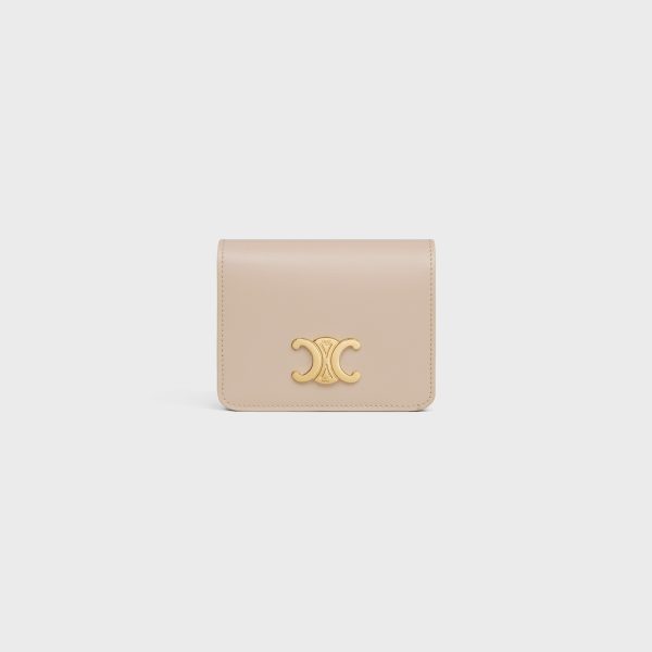 TRIOMPHE COMPACT WALLET IN SHINY CALFSKIN CAPPUCCINO