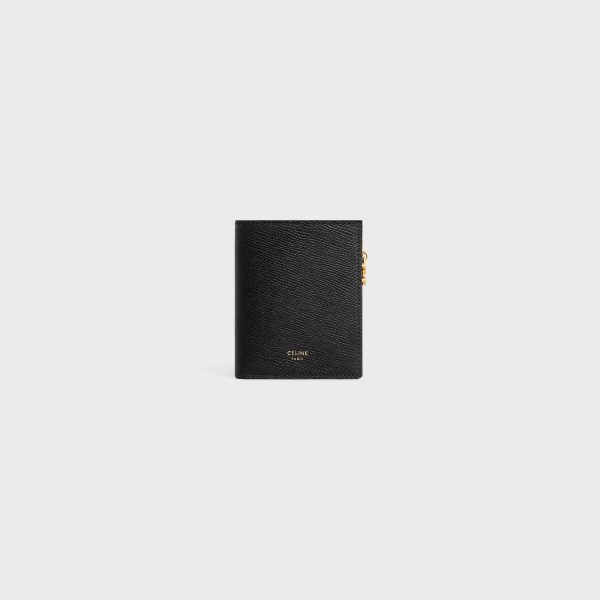 COMPACT WALLET TRIOMPHE CHARMS IN GRAINED CALFSKIN BLACK