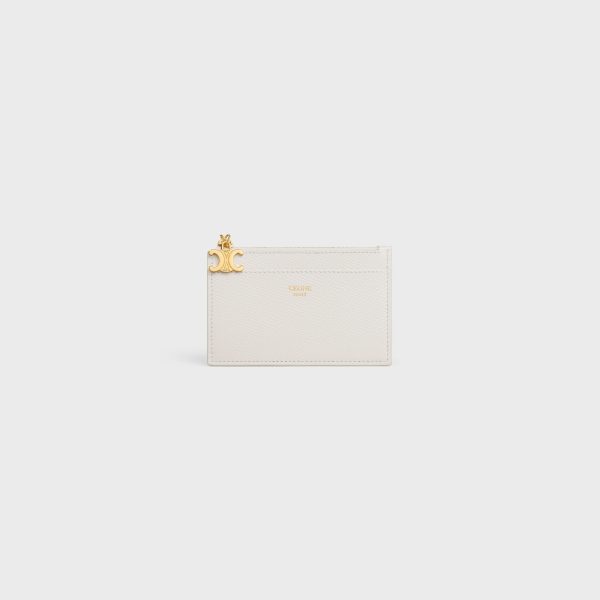 ZIPPED CARD HOLDER TRIOMPHE CHARMS IN GRAINED CALFSKIN RICE