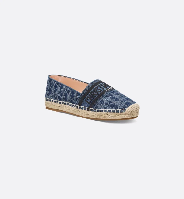 Blue Stonewashed-Effect Cotton Denim Embroidered with Dior Oblique Motif