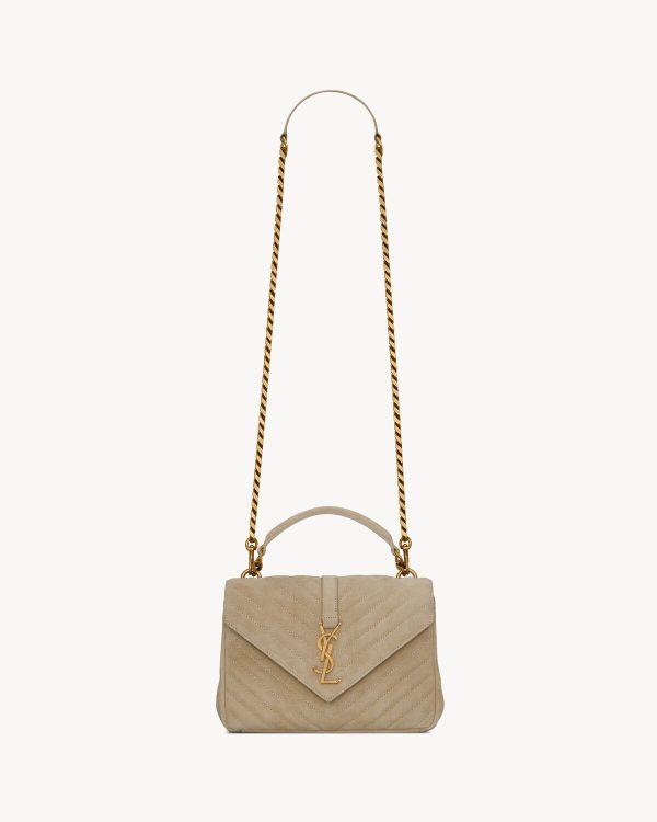 YSL College Medium in Quilted Suede