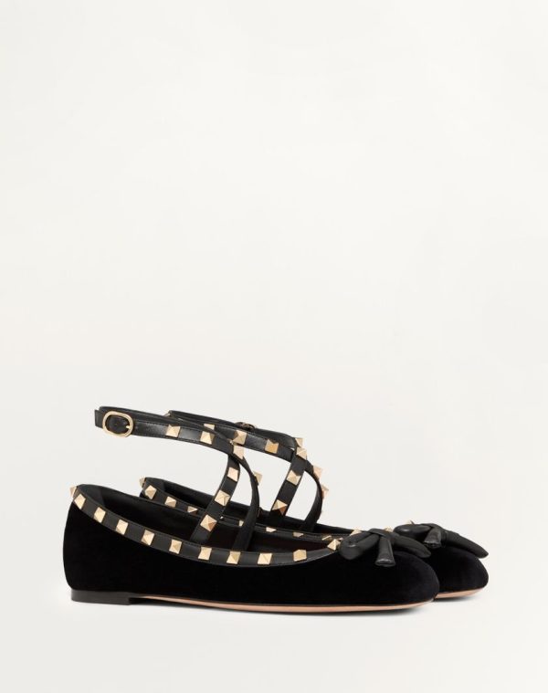 ROCKSTUD VELVET BALLERINA